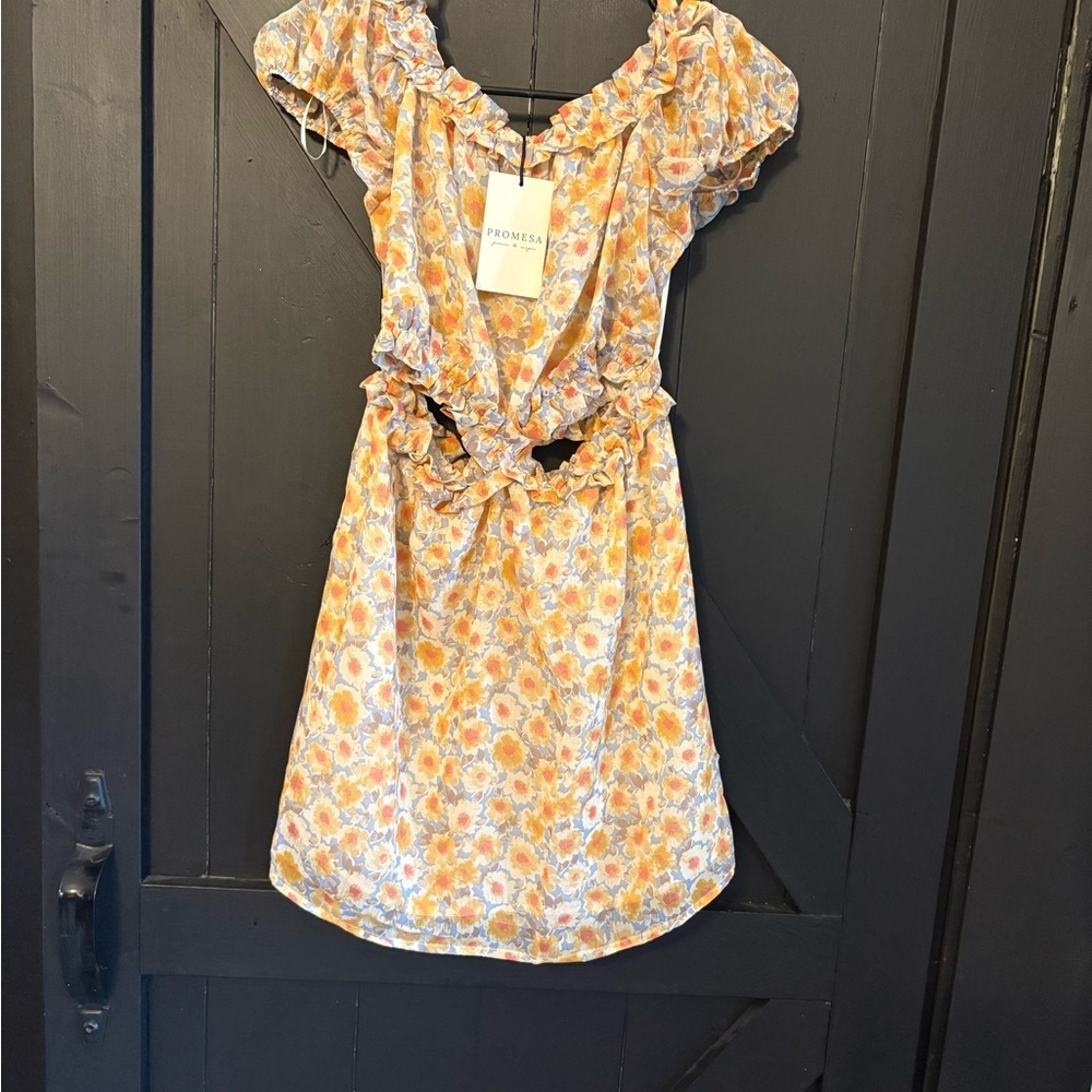 Promesa Yellow and White Floral Cutout Mini Dress